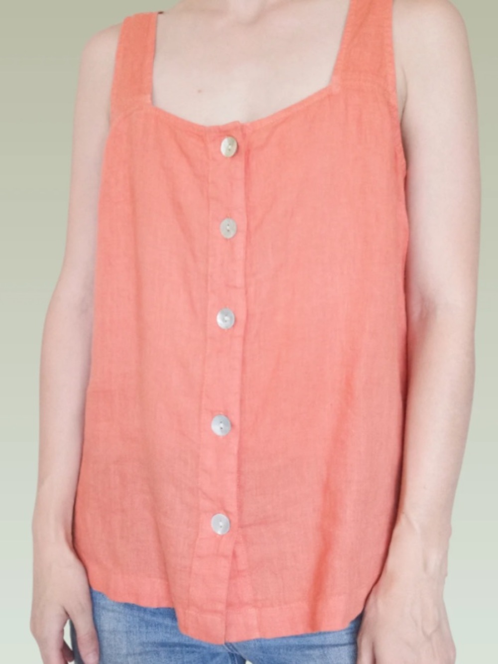 Christian Siriano Button Front 100% Linen Coral Red Tank Medium